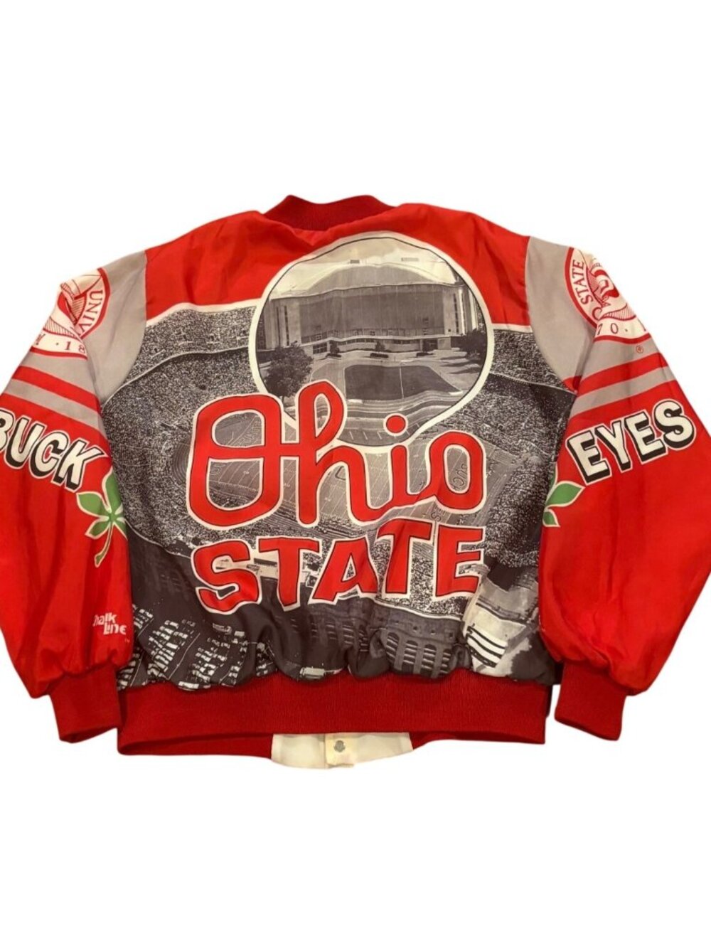 Vintage 80s Ohio State Buckeyes Chalk Line Fanimation Jacket USA Made Size XL